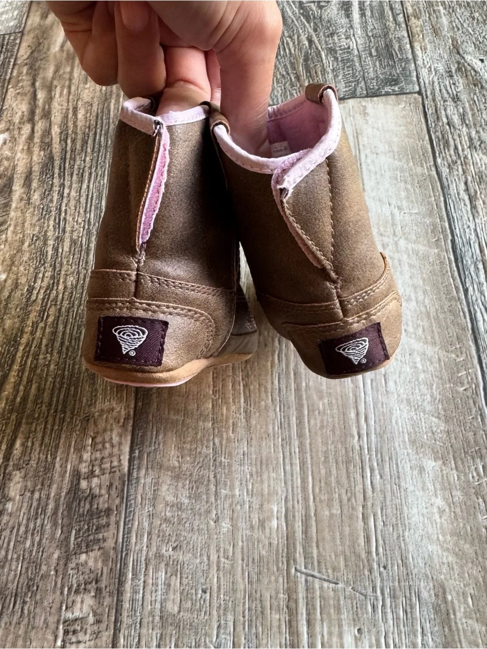 Twister Brown Pink Embroidered Cross Western Baby Bootie Faux Leather Non-Slip